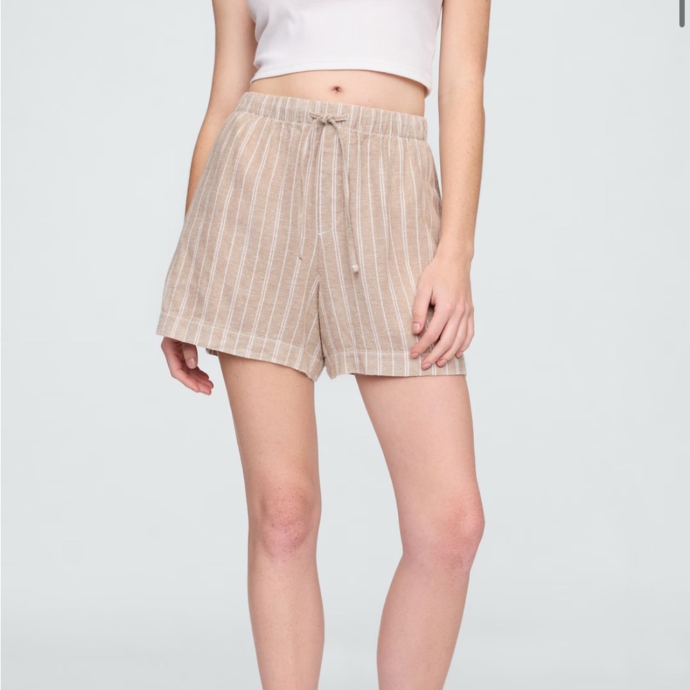 Tan And White Striped Linen Shorts - L - Picture 3 of 7